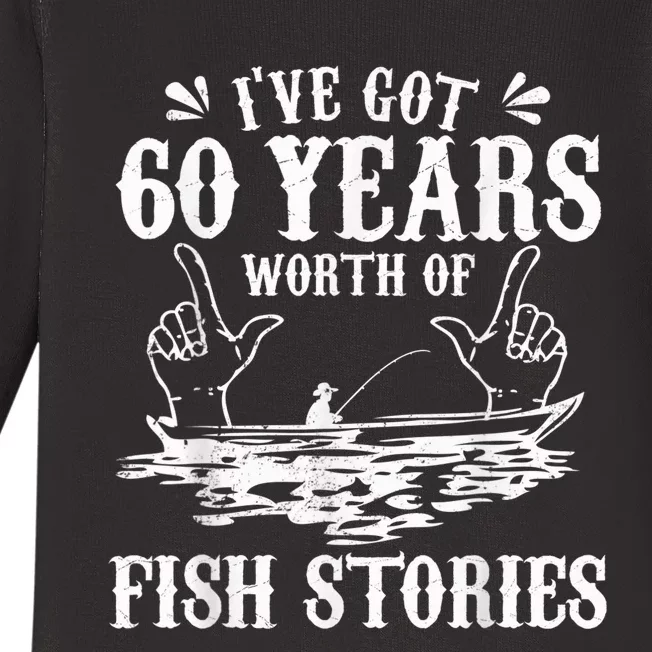 60th Birthday Fisherman  Funny Bass Fishing Gift Idea Baby Long Sleeve Bodysuit