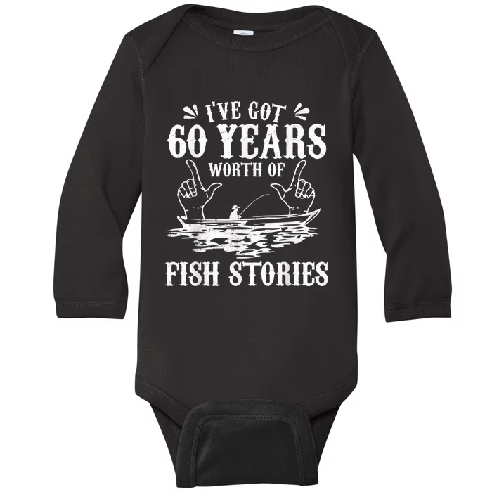 60th Birthday Fisherman  Funny Bass Fishing Gift Idea Baby Long Sleeve Bodysuit