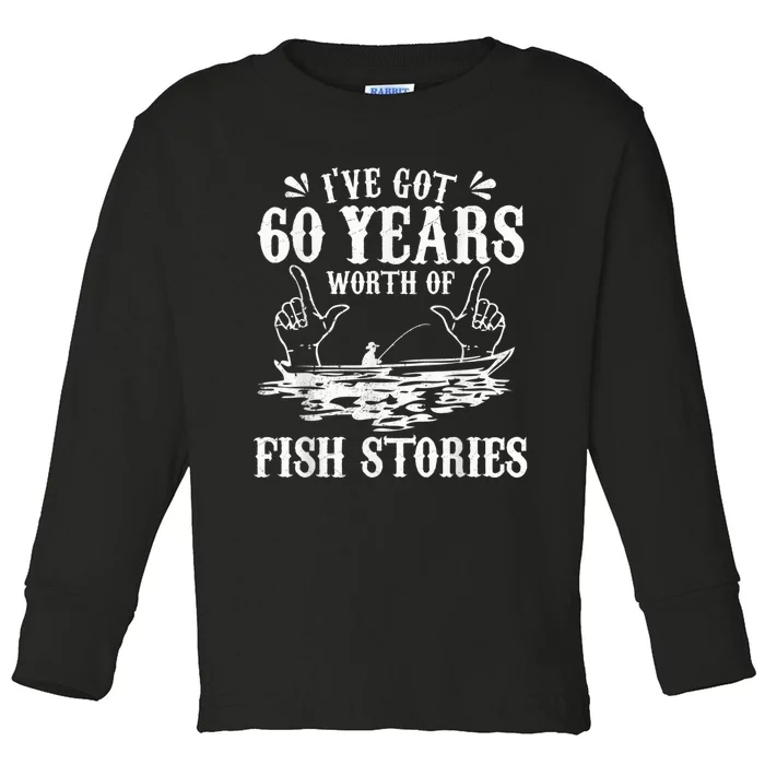 60th Birthday Fisherman Funny Bass Fishing Gift Idea Toddler Long Sleeve Shirt