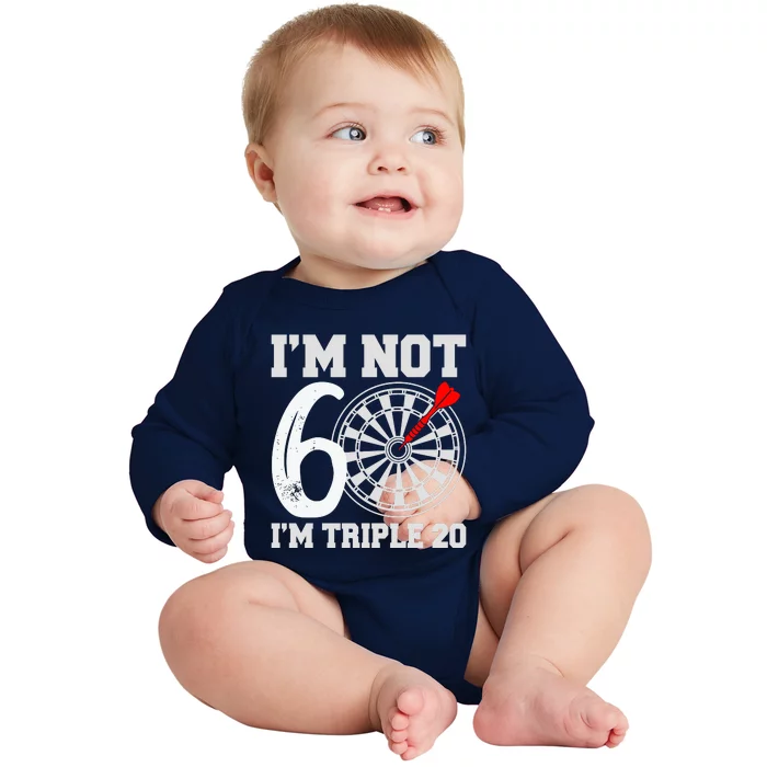 60th Birthday Funny Triple 20 Darts Baby Long Sleeve Bodysuit