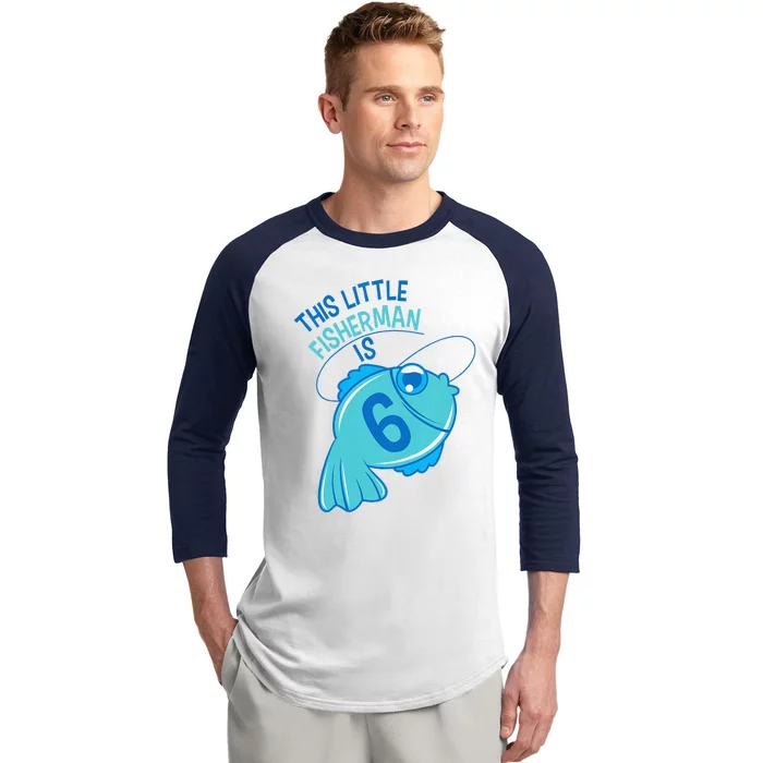 6th Birthday Fishing Fish 6 Year Old Baseball Sleeve Shirt