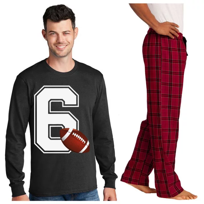 6th Birthday Football Big Number 6 Year Old Long Sleeve Pajama Set