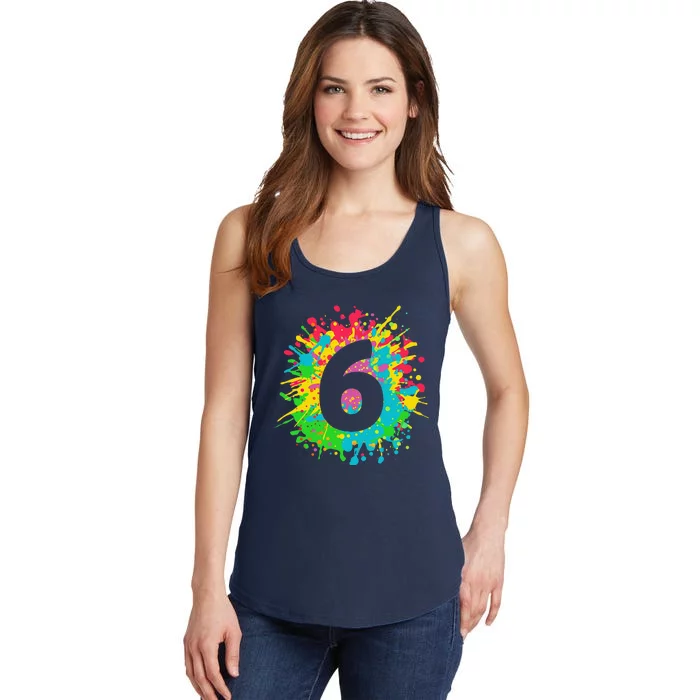 6th Birthday For, Number 6 In Paint Splashes Ladies Essential Tank