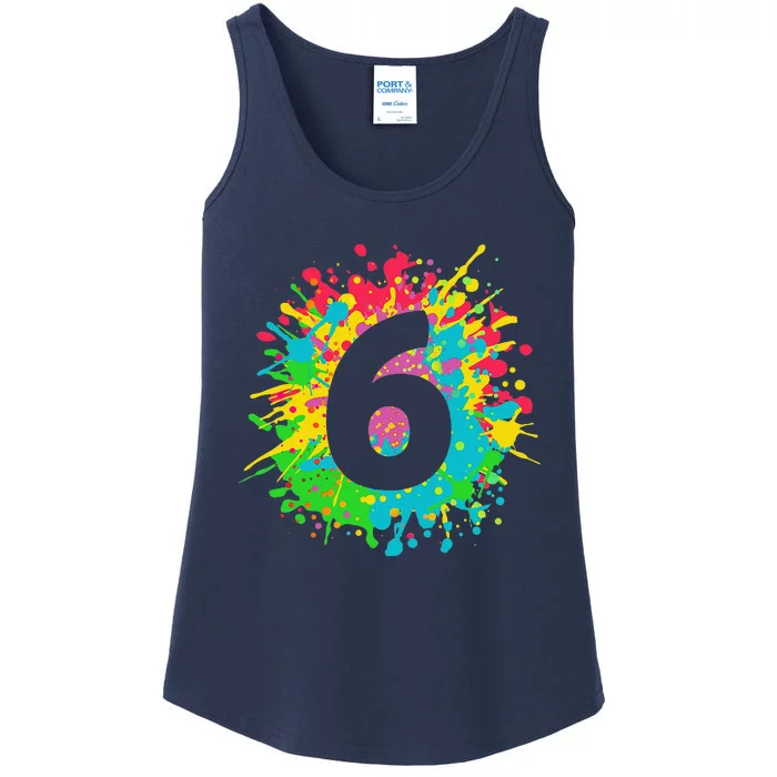 6th Birthday For, Number 6 In Paint Splashes Ladies Essential Tank