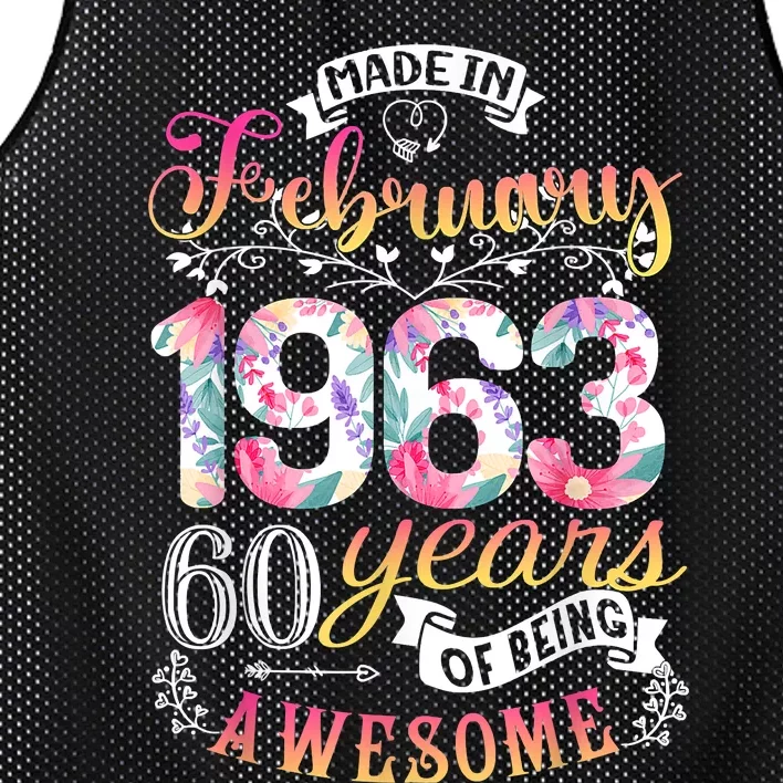 60th Birthday Flowers Gift For Women Born In February 1963 Mesh Reversible Basketball Jersey Tank