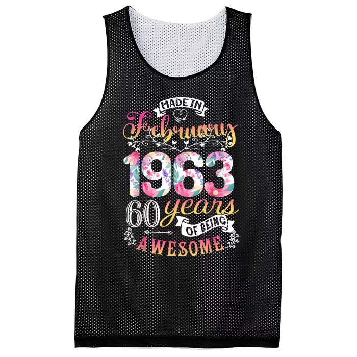 60th Birthday Flowers Gift For Women Born In February 1963 Mesh Reversible Basketball Jersey Tank