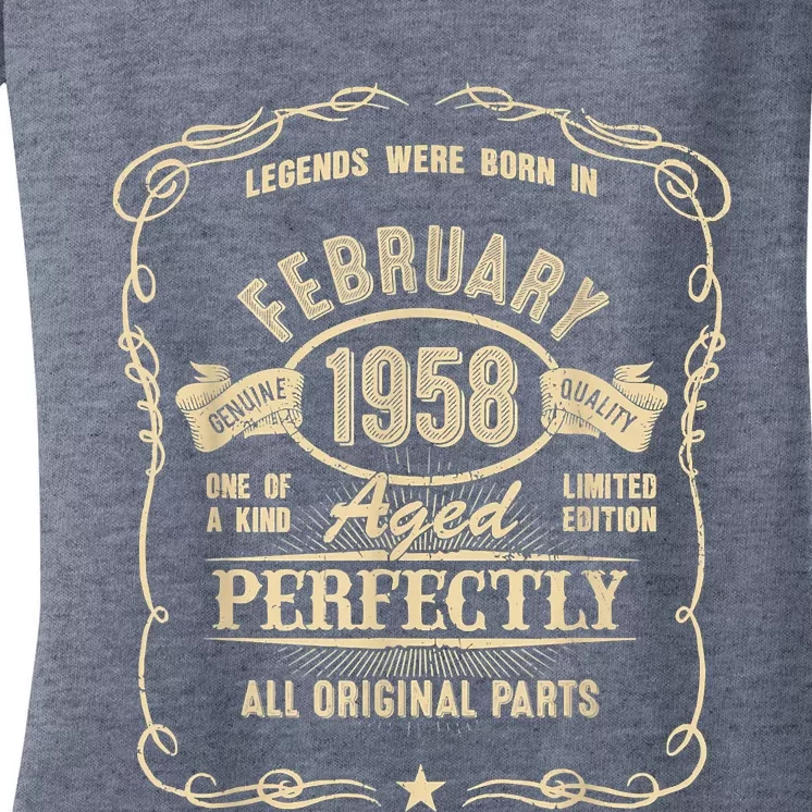 65th Birthday For Legends Born February 1958 65 Yrs Old Women's V-Neck T-Shirt