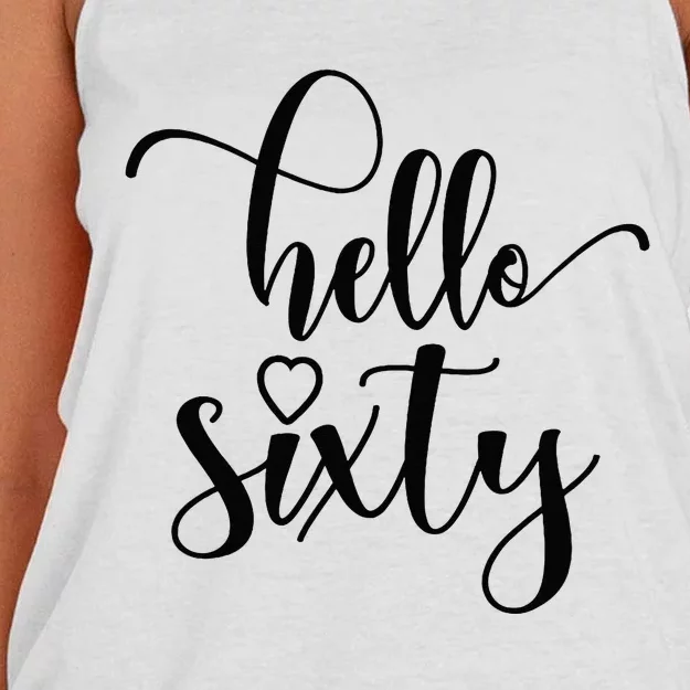 60th Birthday For Women Hello Sixty 60 Years Old Cute Women's Knotted Racerback Tank