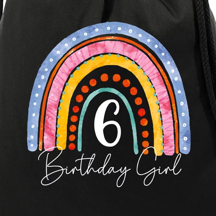 6th Birthday For Girl Rainbow 6 Year Old Birthday Drawstring Bag