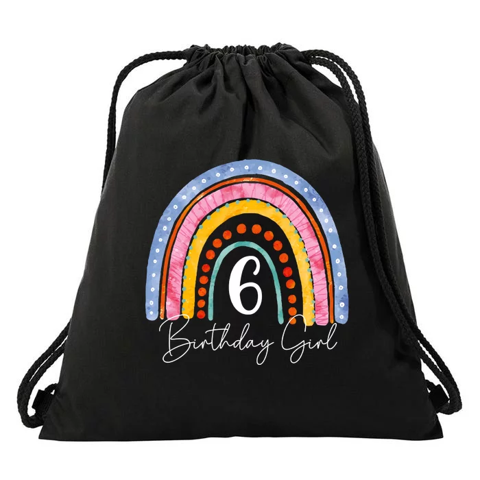 6th Birthday For Girl Rainbow 6 Year Old Birthday Drawstring Bag