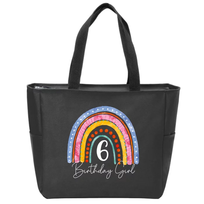 6th Birthday For Girl Rainbow 6 Year Old Birthday Zip Tote Bag