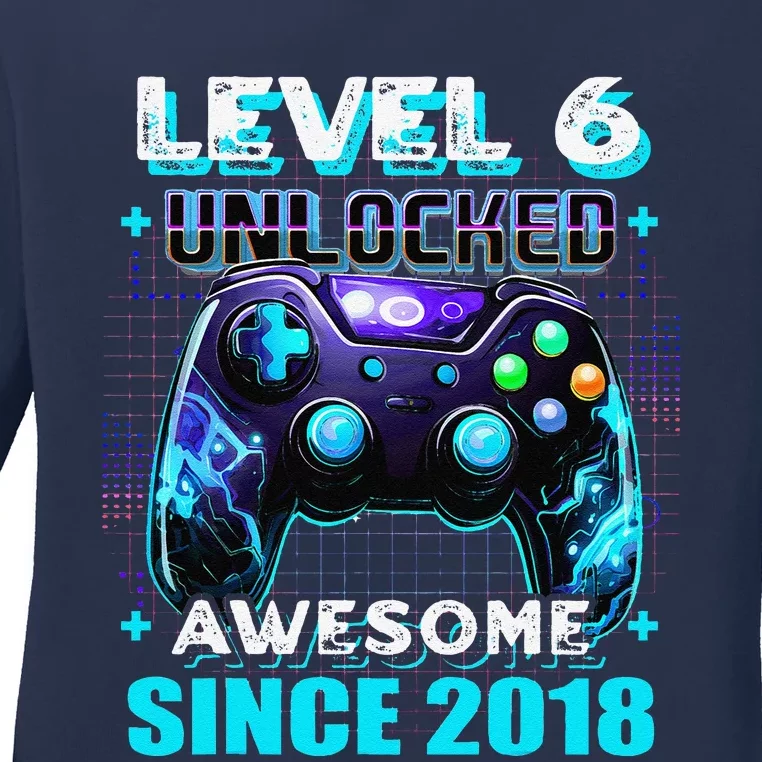 6th Birthday Gamer 6 Year Old Funny Bday Boy Six Son Ladies Long Sleeve Shirt