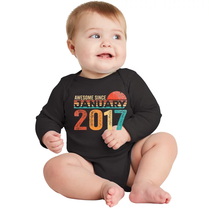 6th Birthday Gift 6 Years Old Awesome Since January 2017 Baby Long Sleeve Bodysuit