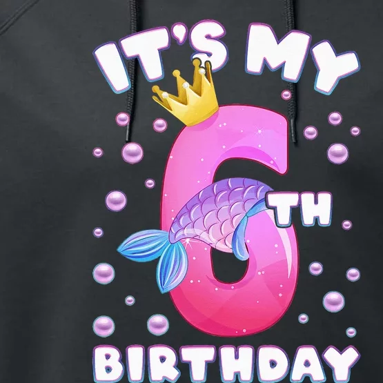 6th Birthday Girl Mermaid Fin Number 6 Performance Fleece Hoodie