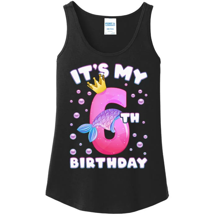 6th Birthday Girl Mermaid Fin Number 6 Ladies Essential Tank