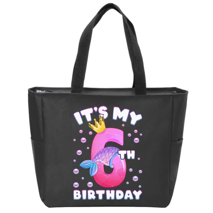 6th Birthday Girl Mermaid Fin Number 6 Zip Tote Bag