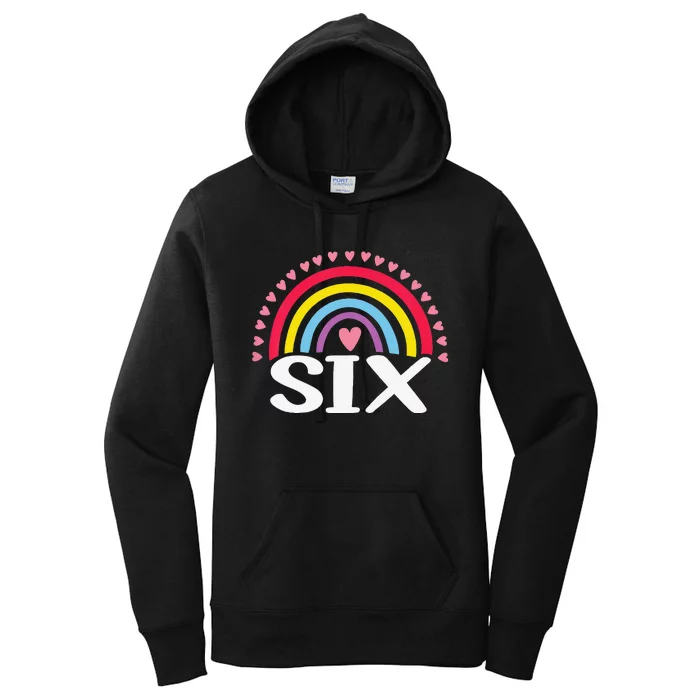 6th Birthday Gift Rainbow Fan 6 Years Olds 6 Bday Cute Women's Pullover Hoodie