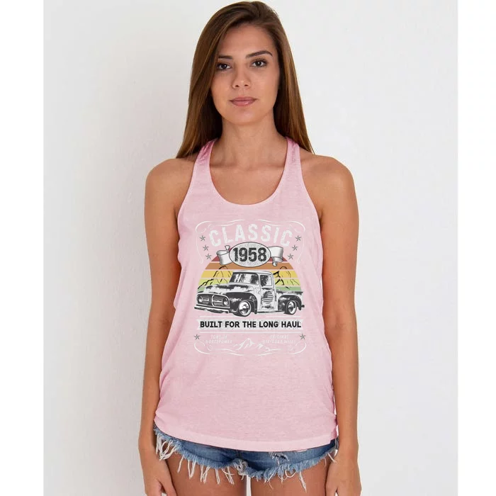 65th Birthday Gift Pickup Truck Born 1958 Gift Women's Knotted Racerback Tank