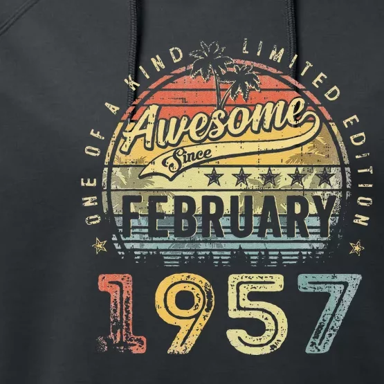 66th Birthday Gift Awesome Since February 1957 66 Year Old Performance Fleece Hoodie