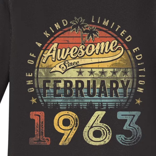 60th Birthday Gift Awesome Since February 1963 60 Year Old Baby Long Sleeve Bodysuit