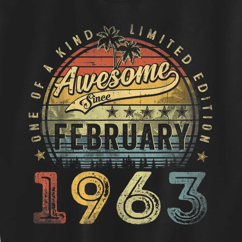 60th Birthday Gift Awesome Since February 1963 60 Year Old Kids Sweatshirt