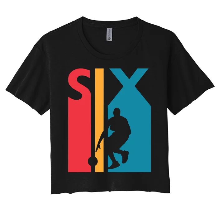 6th Birthday Gift Six Vintage Basketball 6 Year Old Women's Crop Top Tee