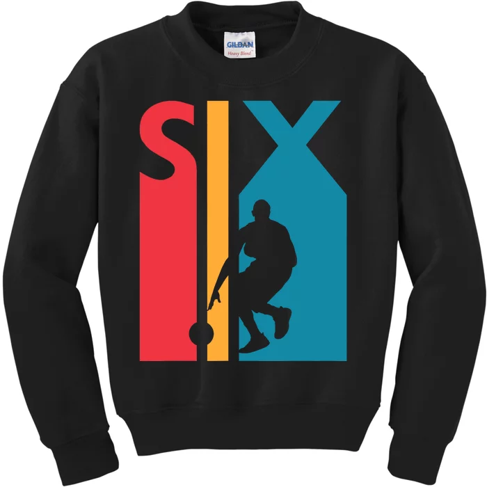 6th Birthday Gift Six Vintage Basketball 6 Year Old Kids Sweatshirt