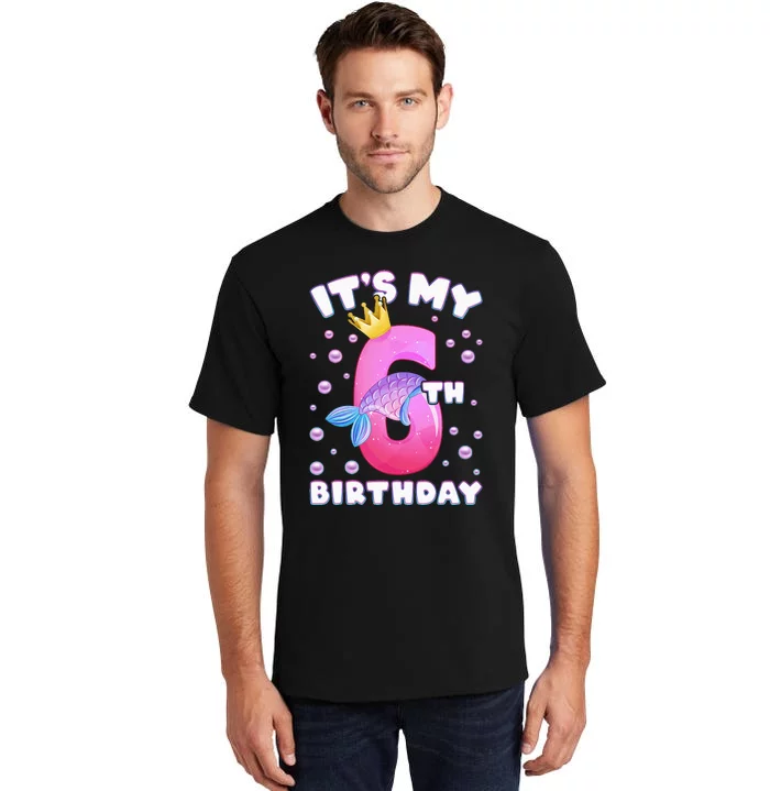 6th Birthday Girl Mermaid Fin Number 6 Tall T-Shirt