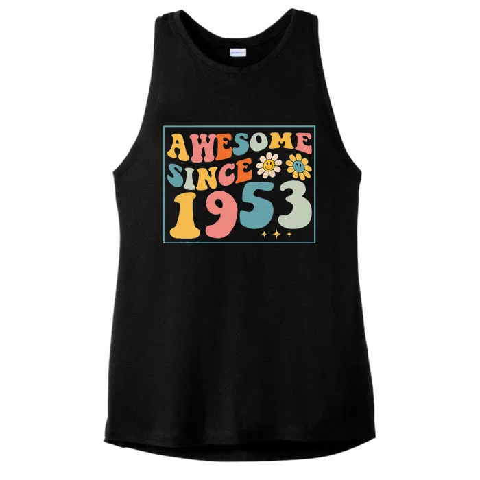 69th Birthday Gifts Awesome Since 1953 69 Years Old Groovy Ladies Tri-Blend Wicking Tank