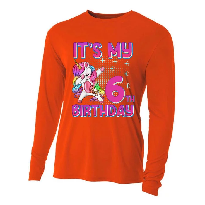 6th Birthday Girl Unicorn Six Year Old Cooling Performance Long Sleeve Crew