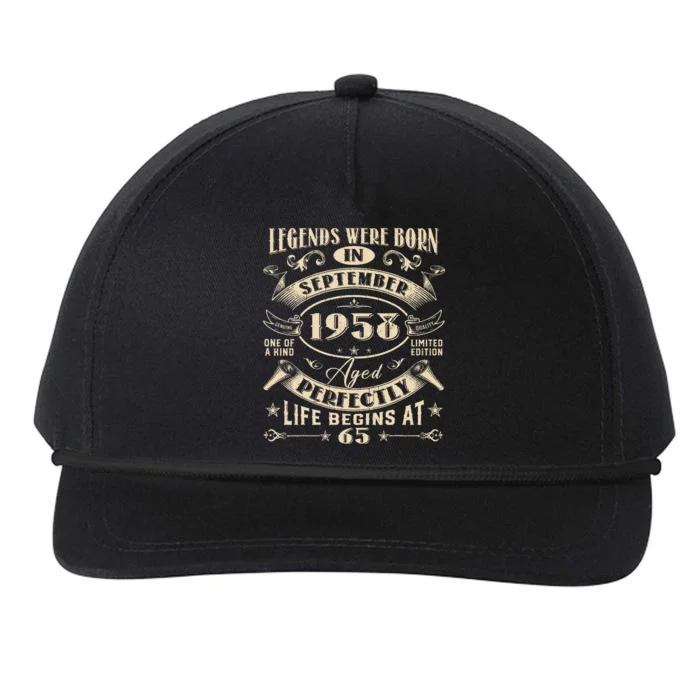 65th Birthday Gift 65 Years Old Legends Born September 1958 Snapback Five-Panel Rope Hat