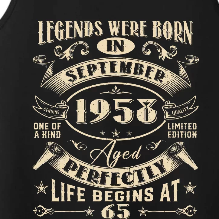 65th Birthday Gift 65 Years Old Legends Born September 1958 Performance Tank