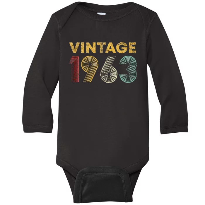 60th Birthday Gift Vintage 1963 60 Years Old Baby Long Sleeve Bodysuit