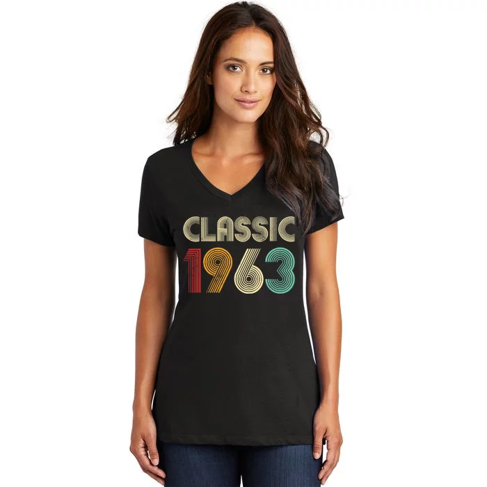 60th Birthday Gift Classic 1963 60 Years Old Women's V-Neck T-Shirt