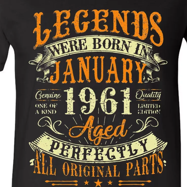 62th Birthday Gift 62 Years Old Legends Born In January 1961 V-Neck T-Shirt