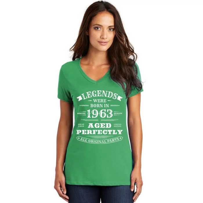 60th Birthday Gift Vintage Legends Born In 1963 60 Years Old Women's V-Neck T-Shirt