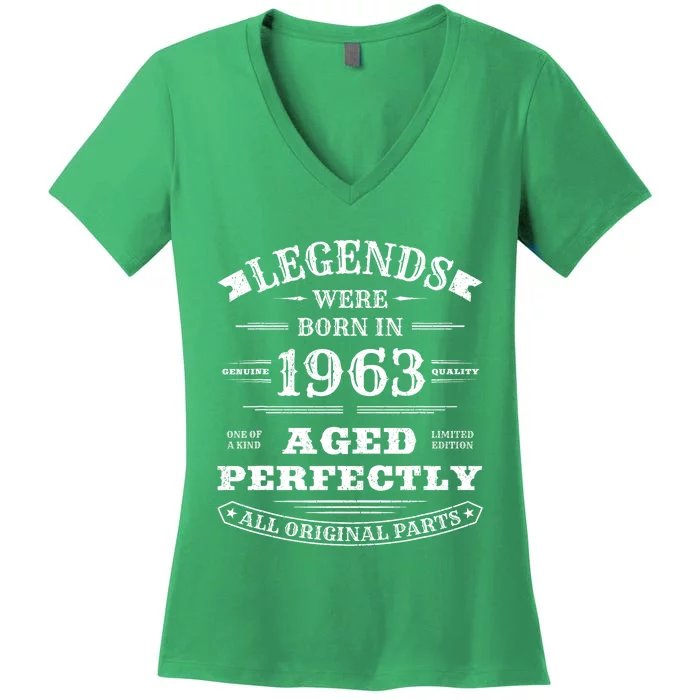 60th Birthday Gift Vintage Legends Born In 1963 60 Years Old Women's V-Neck T-Shirt