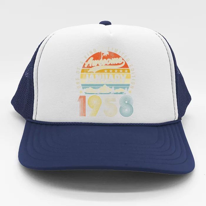 65th Birthday Gift Awesome Since January 1958 65 Year Old Cute Trucker Hat