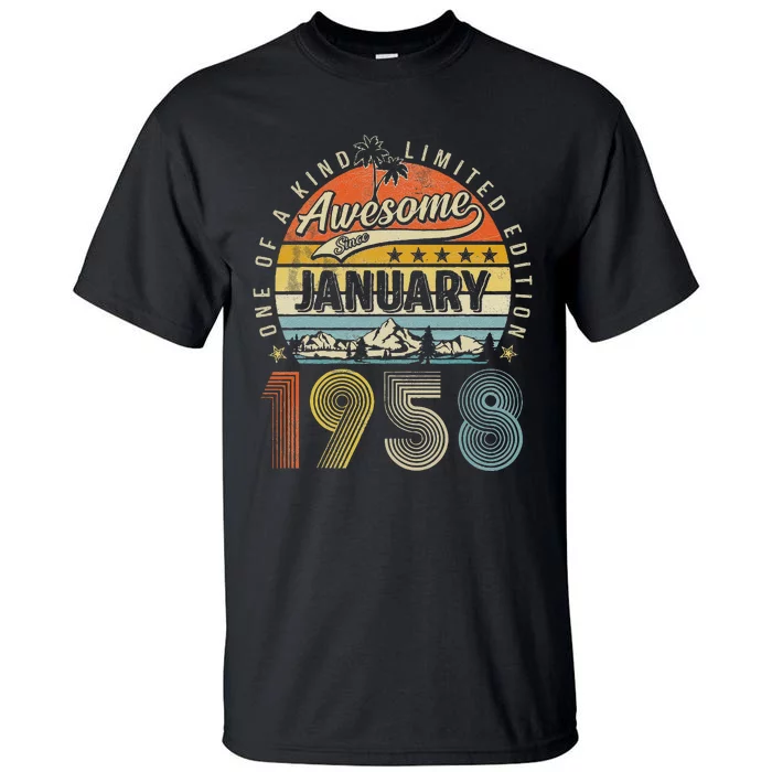 65th Birthday Gift Awesome Since January 1958 65 Year Old Tall T-Shirt