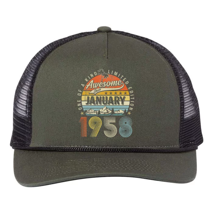 65th Birthday Gift Awesome Since January 1958 65 Year Old Retro Rope Trucker Hat Cap