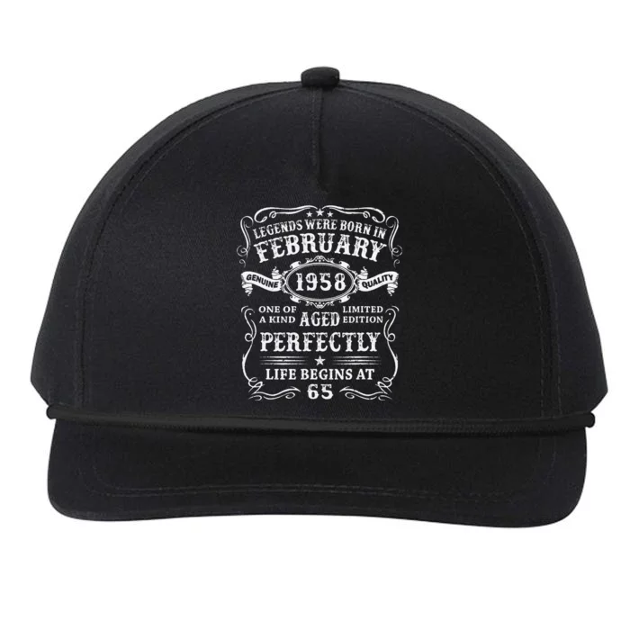 65th Birthday Gift Legends Born In February 1958 65 Year Old Cute Snapback Five-Panel Rope Hat