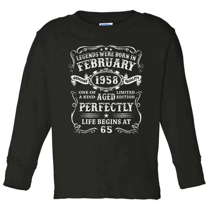 65th Birthday Gift Legends Born In February 1958 65 Year Old Cute Toddler Long Sleeve Shirt