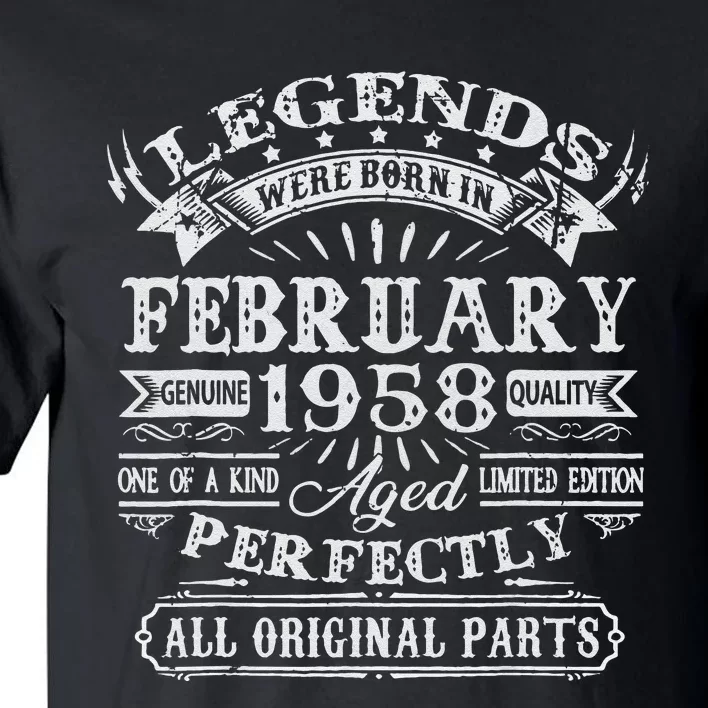 65th Birthday Gift Legends Born In February 1958 65 Year Old Tall T-Shirt