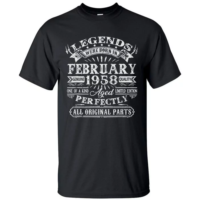 65th Birthday Gift Legends Born In February 1958 65 Year Old Tall T-Shirt