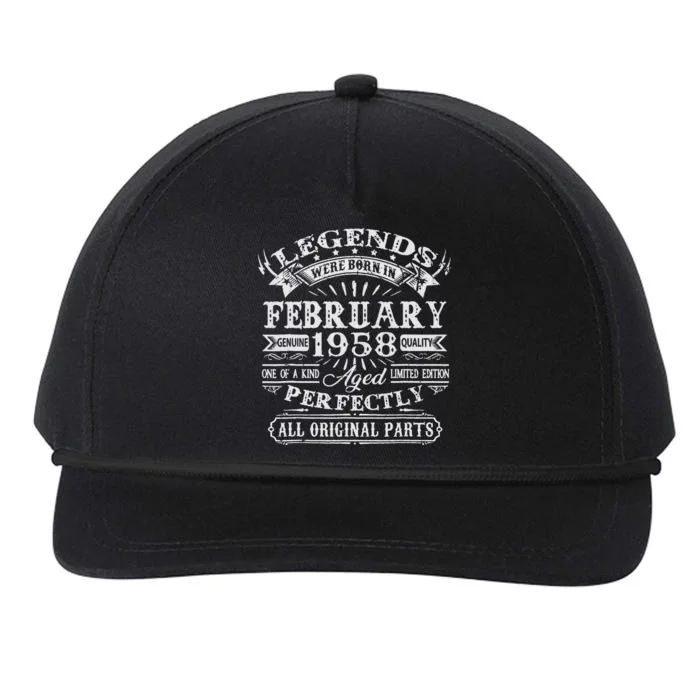 65th Birthday Gift Legends Born In February 1958 65 Year Old Snapback Five-Panel Rope Hat