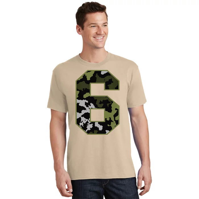 6th Birthday Gift Army Green Camo Number T-Shirt