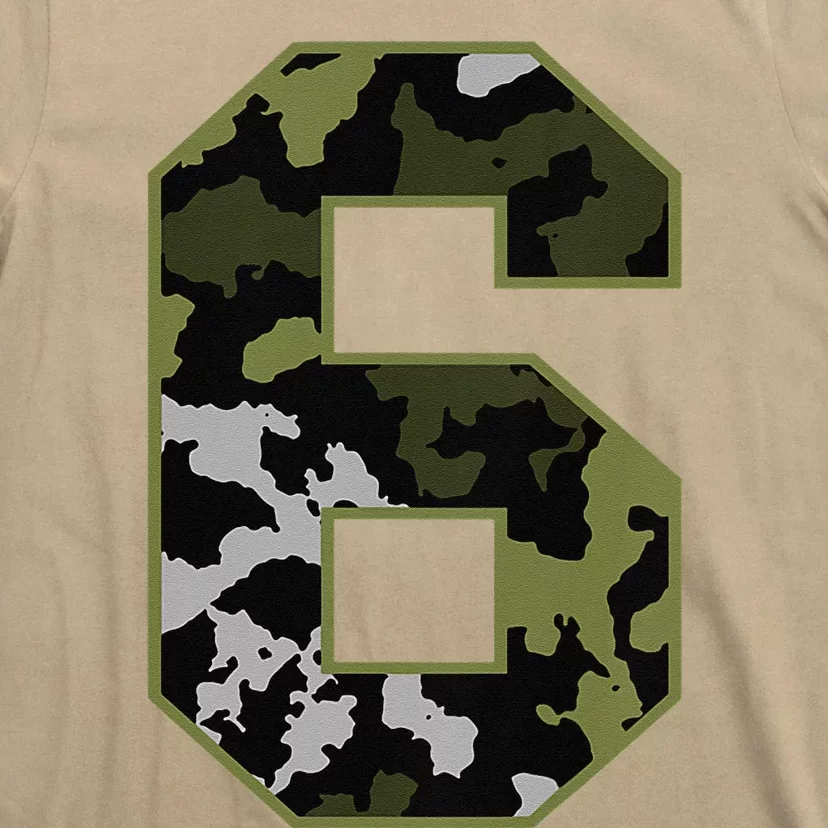 6th Birthday Gift Army Green Camo Number T-Shirt