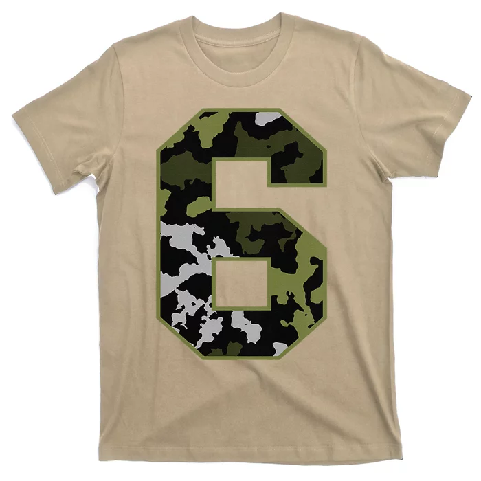 6th Birthday Gift Army Green Camo Number T-Shirt