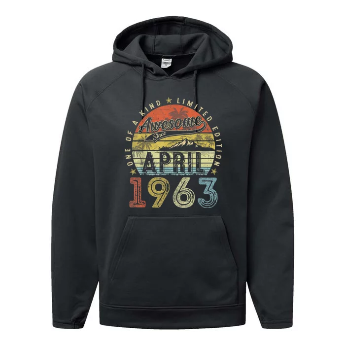 60th Birthday Gift Awesome Since April 1963 60 Year Old Performance Fleece Hoodie