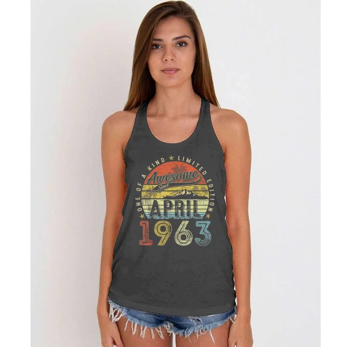 60th Birthday Gift Awesome Since April 1963 60 Year Old Women's Knotted Racerback Tank